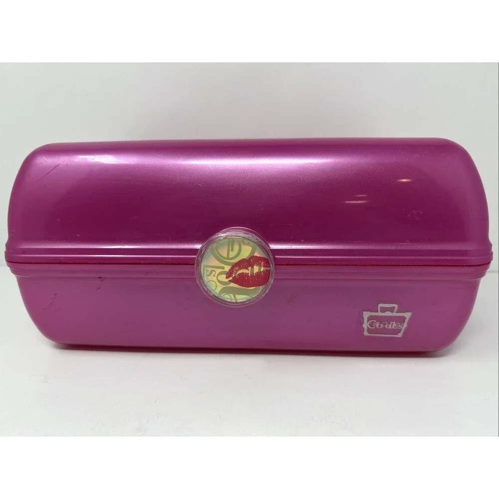 RETRO ~ Caboodles On-The-Go-Girl Classic Cosmetic Makeup Case Pink Shimmer Lips